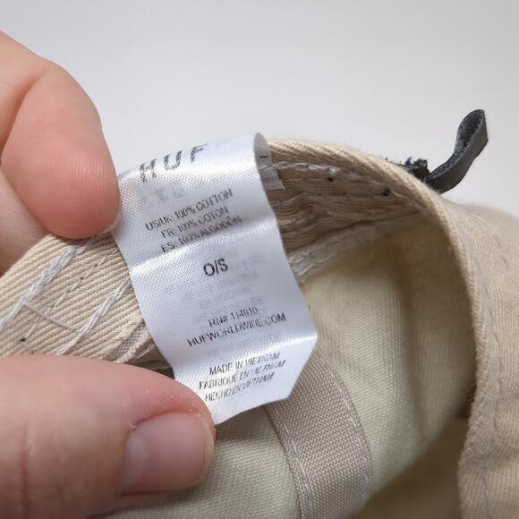 HUF Slideback Baseball Cap Beige One Size Adjustable Embroidered 6 Panel - Picture 10 of 10